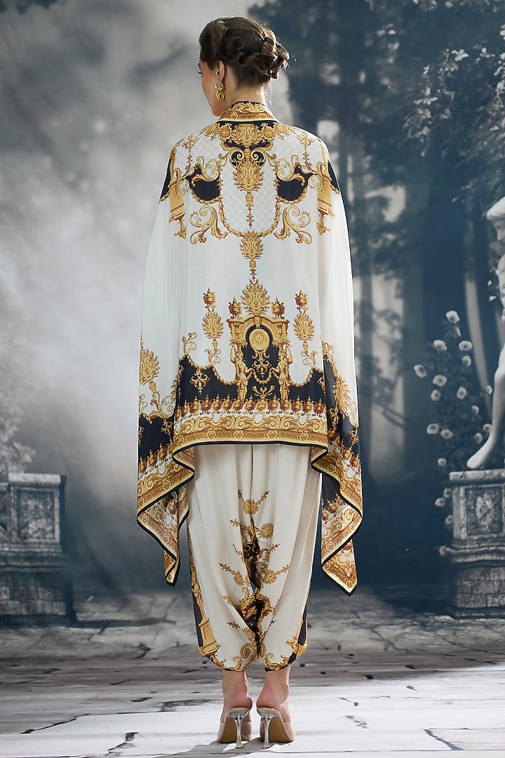 Black & Gold Silk Printed Cape by Rajdeep Ranawat at Pernia's Pop Up Shop