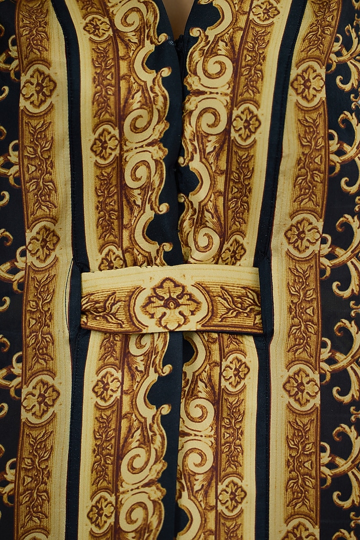 Black & Gold Silk Printed Cape by Rajdeep Ranawat at Pernia's Pop Up Shop