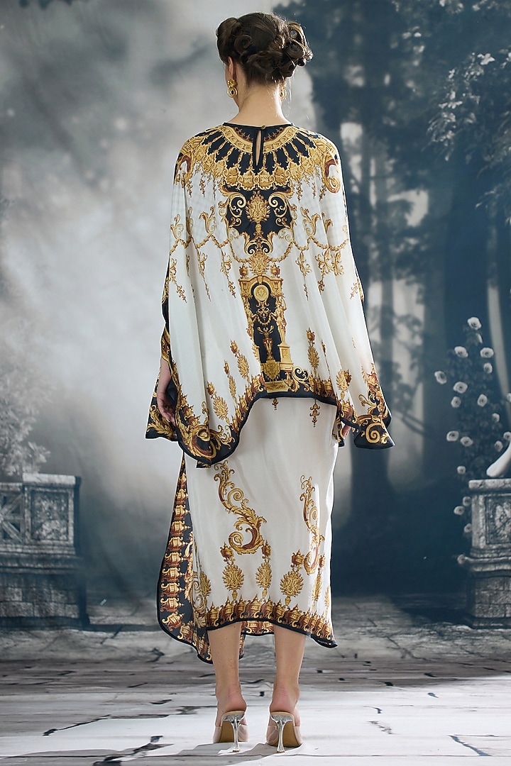 Black & Gold Silk Printed Draped Skirt Set by Rajdeep Ranawat at Pernia's Pop Up Shop