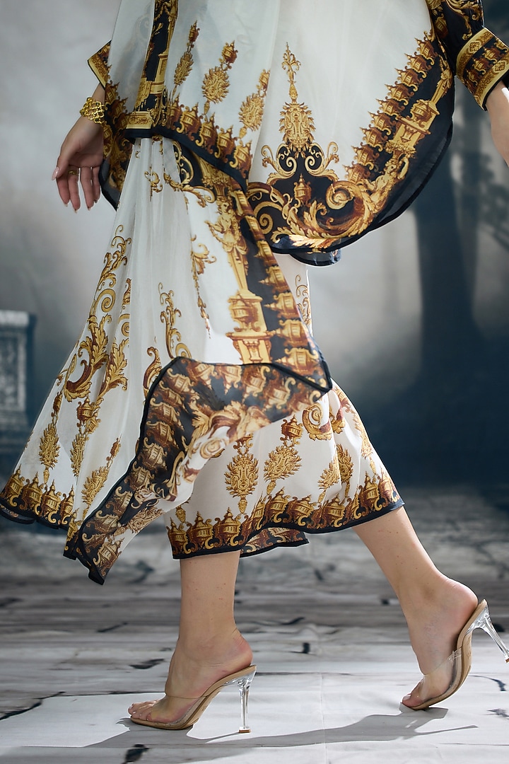 Black & Gold Silk Printed Draped Skirt Set by Rajdeep Ranawat at Pernia's Pop Up Shop