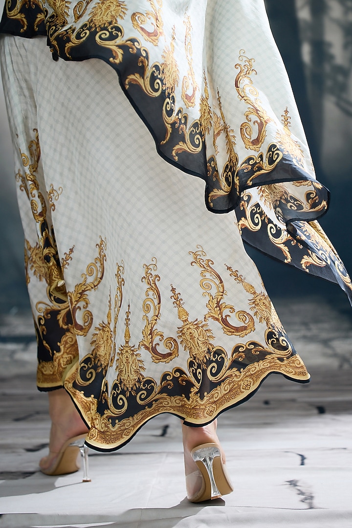 Black & Gold Silk Printed Skirt Set by Rajdeep Ranawat at Pernia's Pop Up Shop