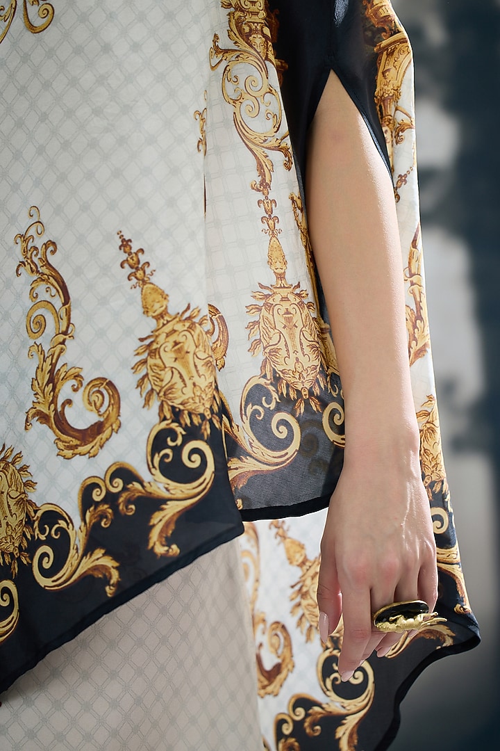 Black & Gold Silk Printed Skirt Set by Rajdeep Ranawat at Pernia's Pop Up Shop