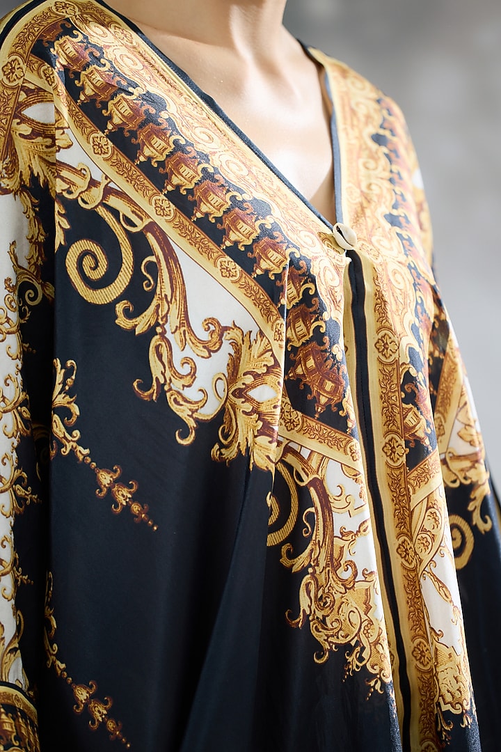 Black & Gold Silk Printed Tunic by Rajdeep Ranawat at Pernia's Pop Up Shop