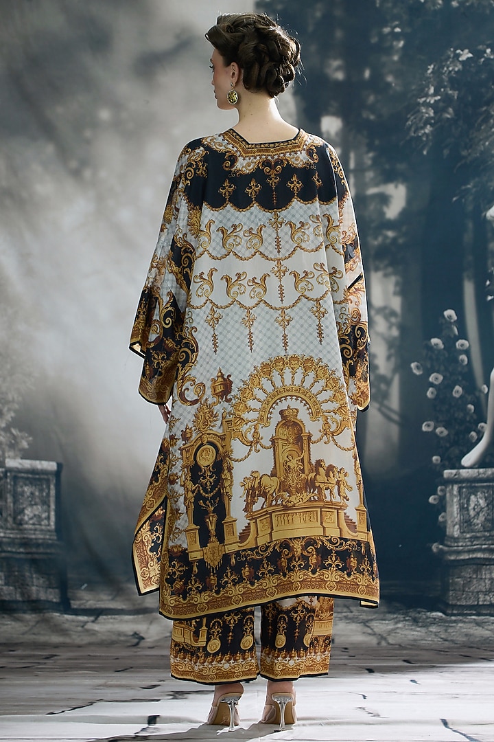 Black & Gold Silk Printed Kaftan by Rajdeep Ranawat at Pernia's Pop Up Shop