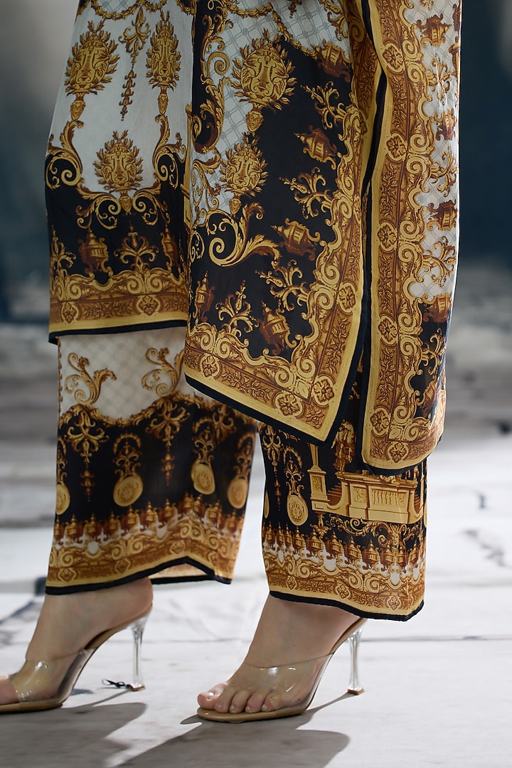 Black & Gold Silk Printed Kaftan by Rajdeep Ranawat at Pernia's Pop Up Shop
