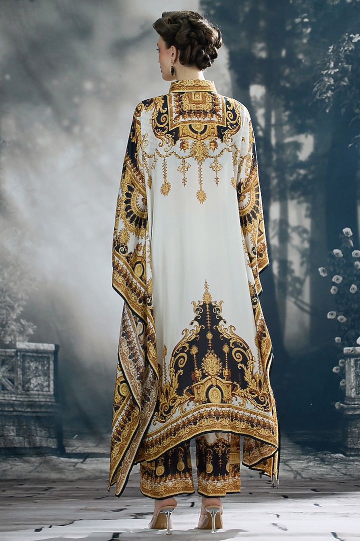 Black & Gold Silk Printed Kaftan by Rajdeep Ranawat at Pernia's Pop Up Shop