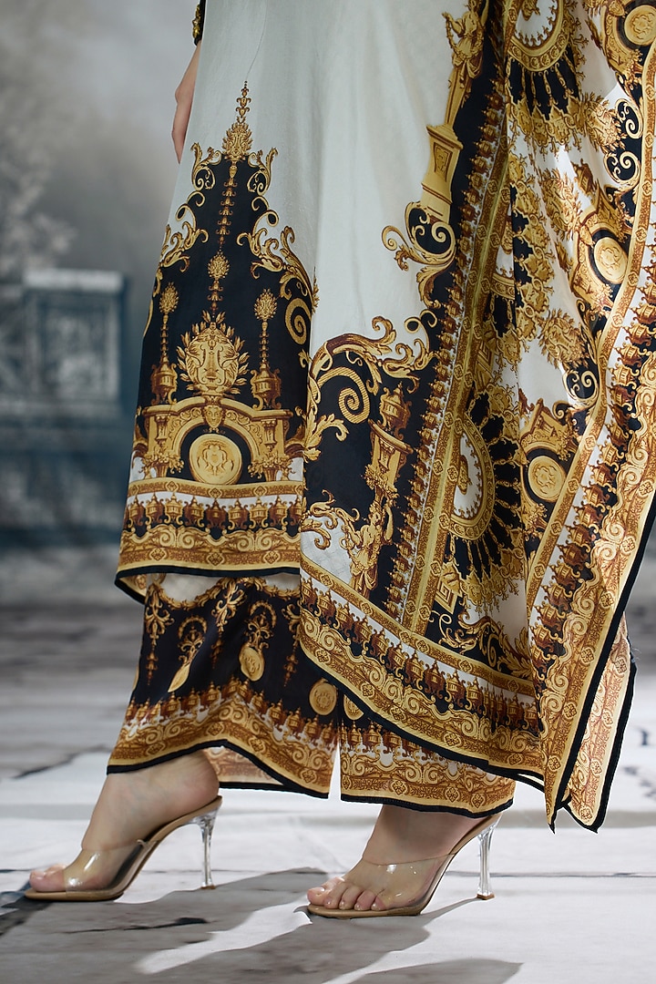Black & Gold Silk Printed Kaftan by Rajdeep Ranawat at Pernia's Pop Up Shop