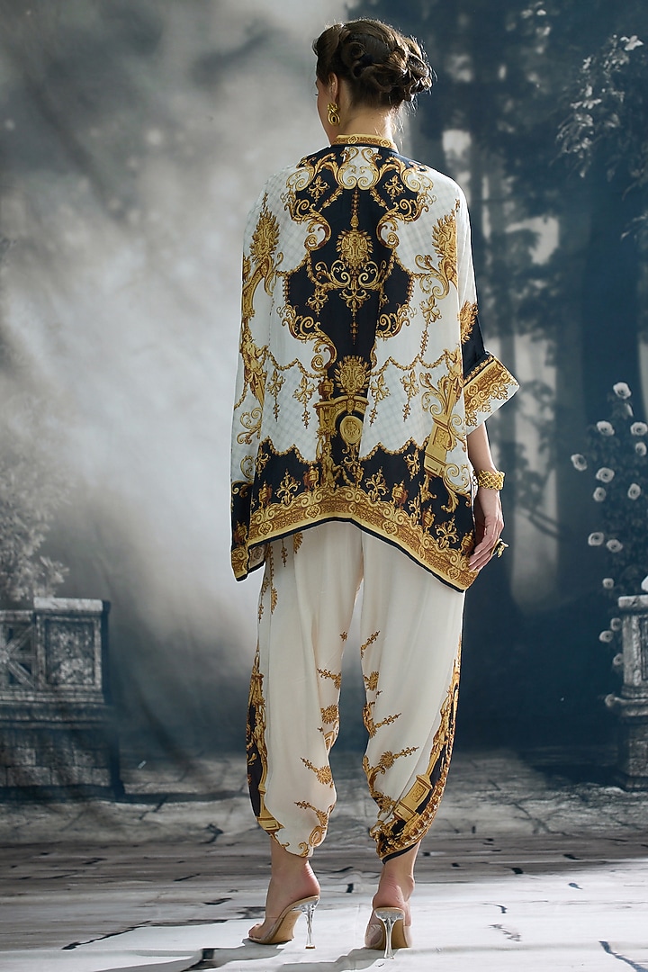 Black & Gold Modal Satin Printed Dhoti Pants by Rajdeep Ranawat at Pernia's Pop Up Shop