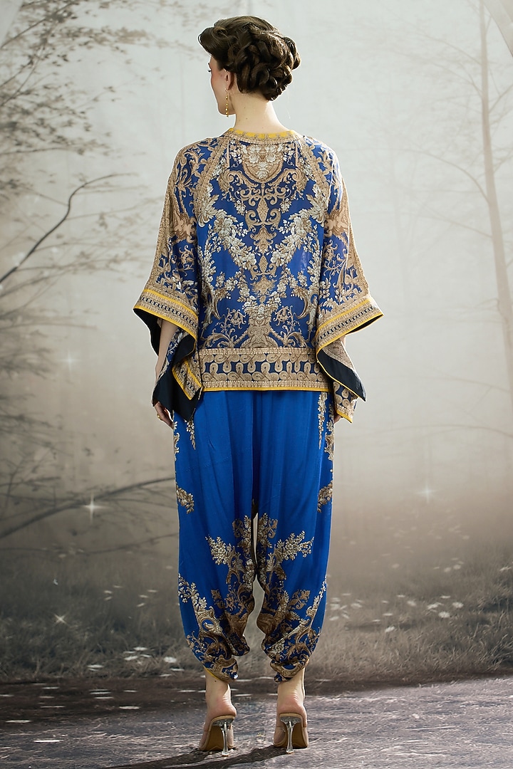 Blue Silk Printed Poncho Top by Rajdeep Ranawat at Pernia's Pop Up Shop