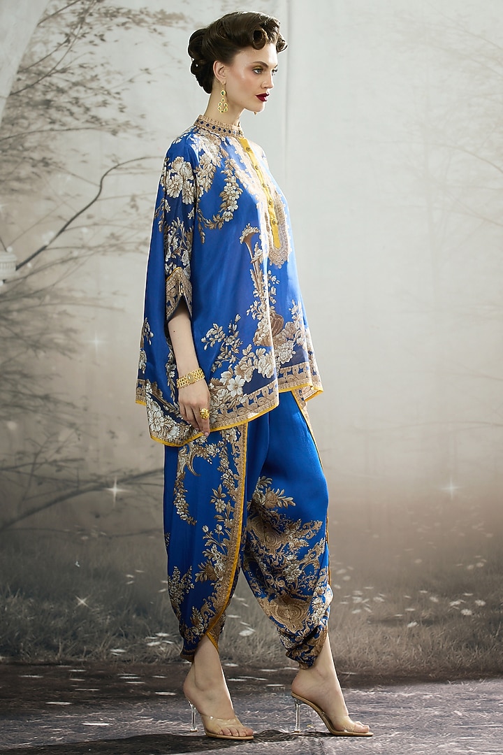 Blue Silk Printed Tunic by Rajdeep Ranawat at Pernia's Pop Up Shop