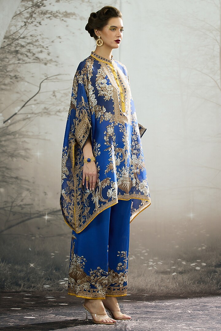 Blue Silk Printed Tunic by Rajdeep Ranawat at Pernia's Pop Up Shop