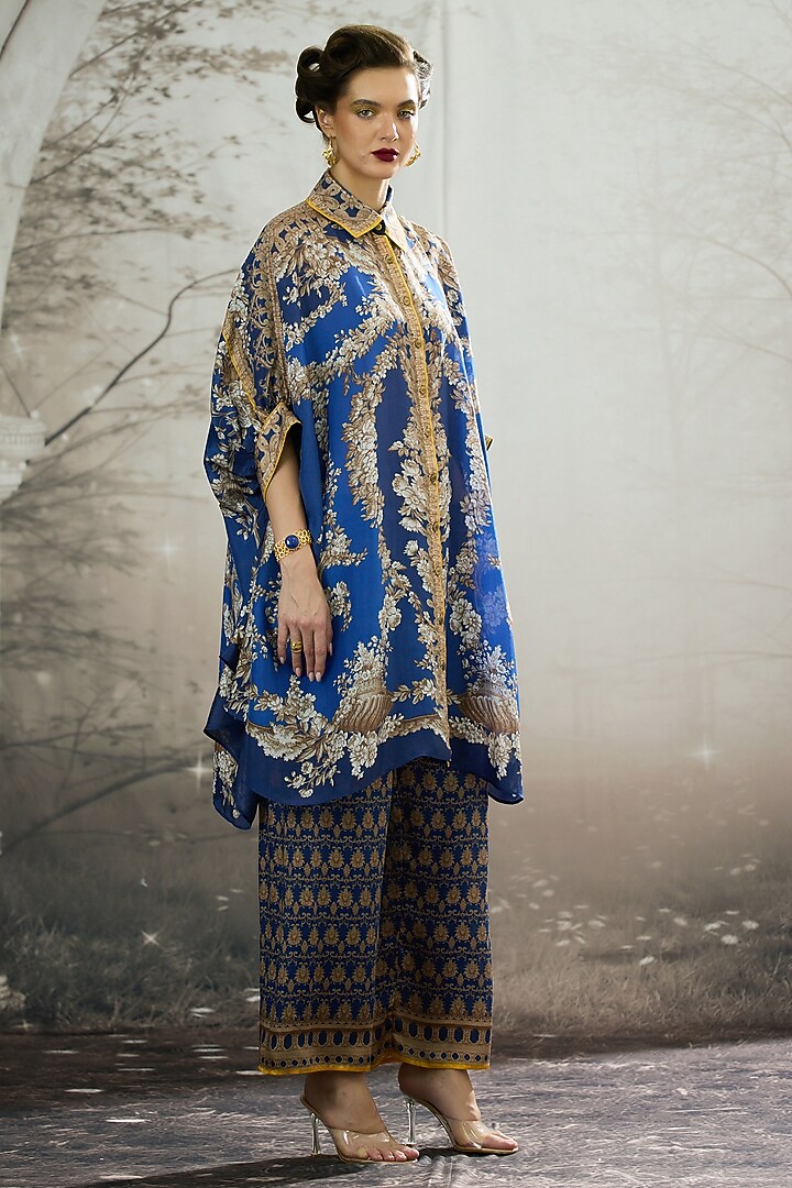 Blue Silk Printed Shirt by Rajdeep Ranawat at Pernia's Pop Up Shop