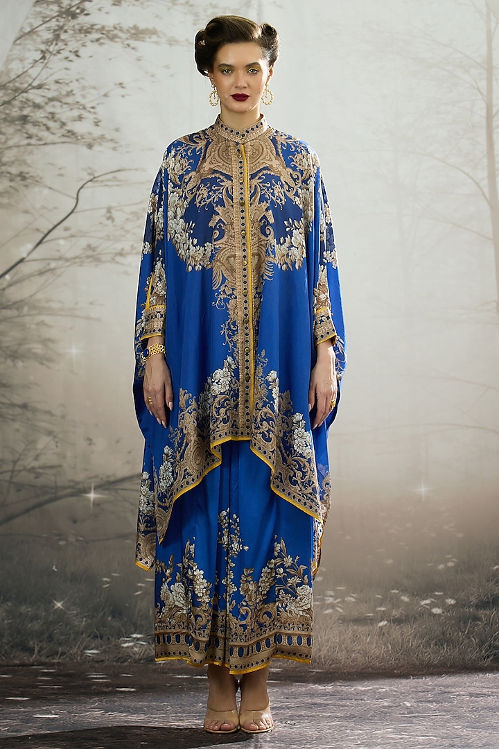 Blue Silk Printed Tunic by Rajdeep Ranawat at Pernia's Pop Up Shop