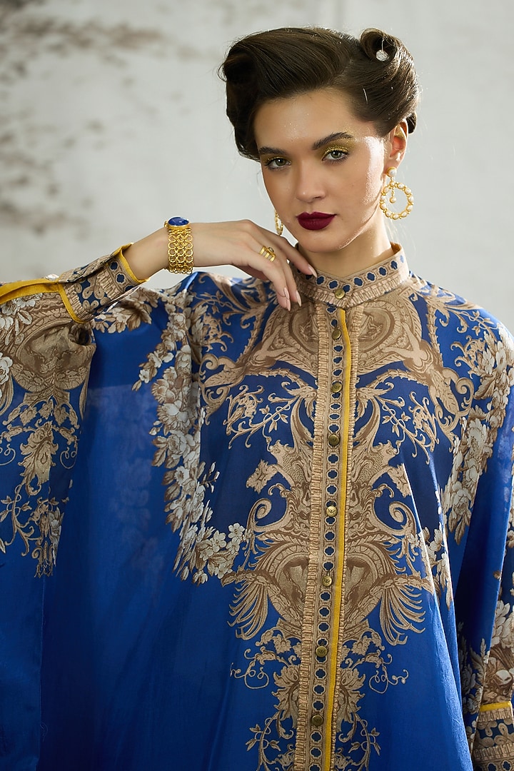 Blue Silk Printed Tunic by Rajdeep Ranawat at Pernia's Pop Up Shop