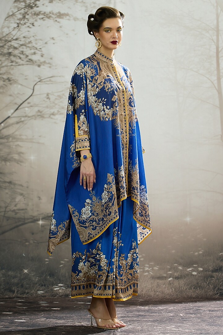 Blue Silk Printed Tunic by Rajdeep Ranawat at Pernia's Pop Up Shop
