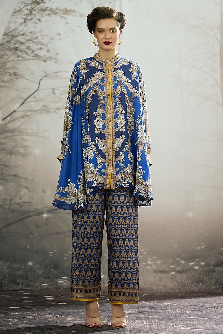 Blue Silk Printed Tunic by Rajdeep Ranawat at Pernia's Pop Up Shop