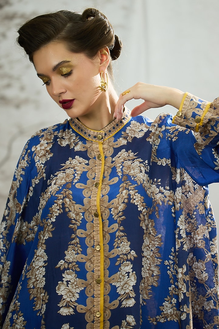 Blue Silk Printed Tunic by Rajdeep Ranawat at Pernia's Pop Up Shop