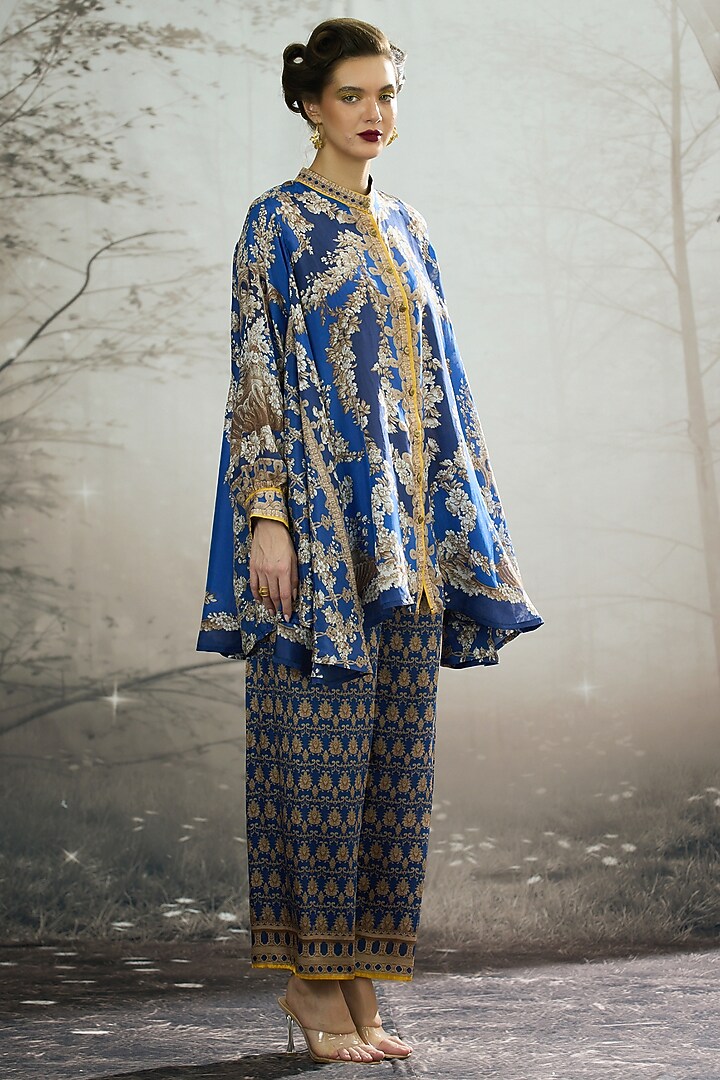 Blue Silk Printed Tunic by Rajdeep Ranawat at Pernia's Pop Up Shop