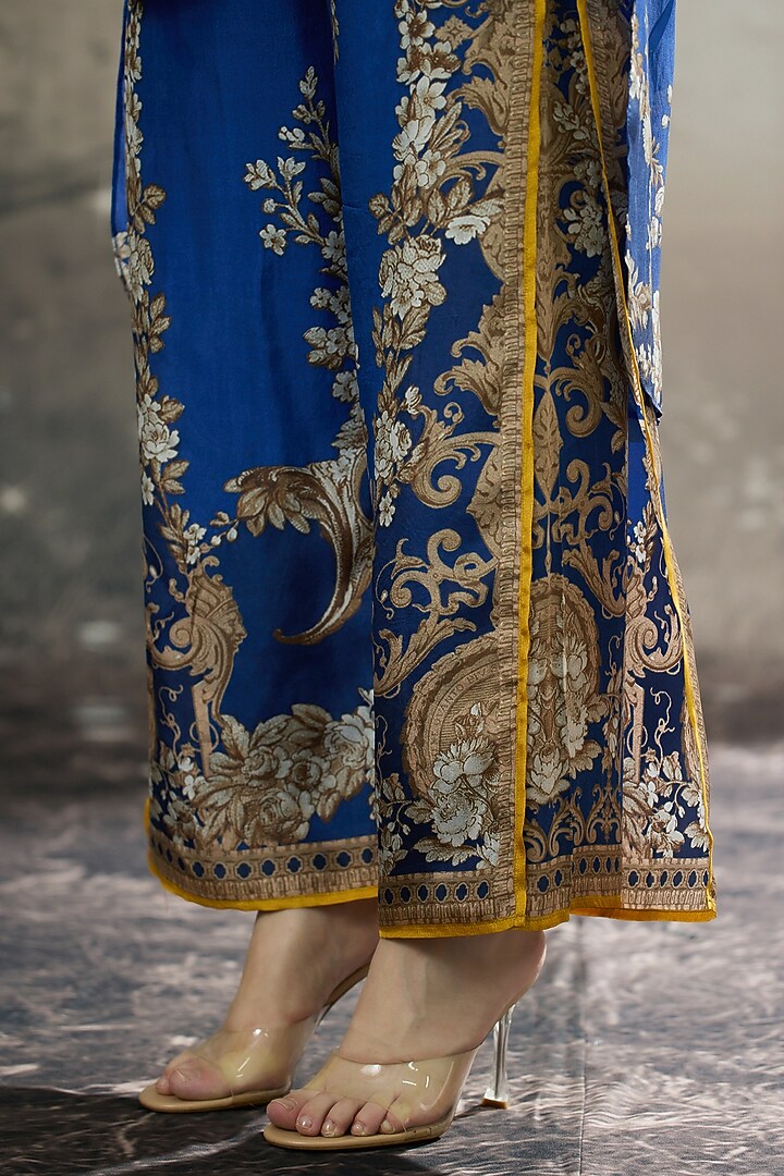 Blue Modal & Silk Printed Pants by Rajdeep Ranawat at Pernia's Pop Up Shop