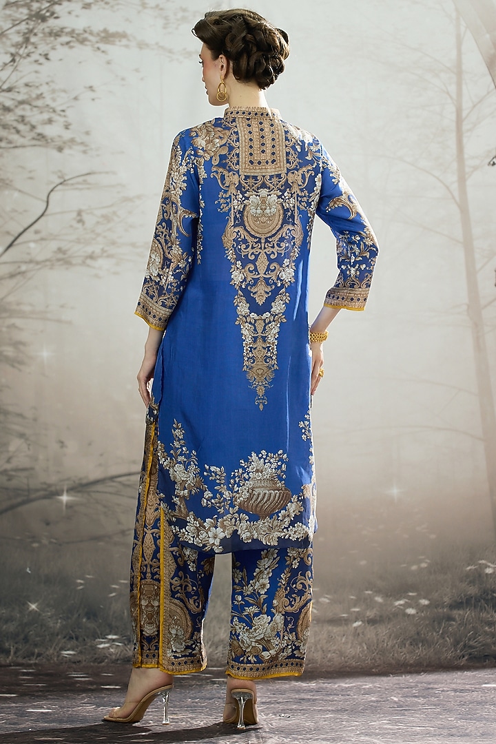 Blue Modal & Silk Printed Pants by Rajdeep Ranawat at Pernia's Pop Up Shop