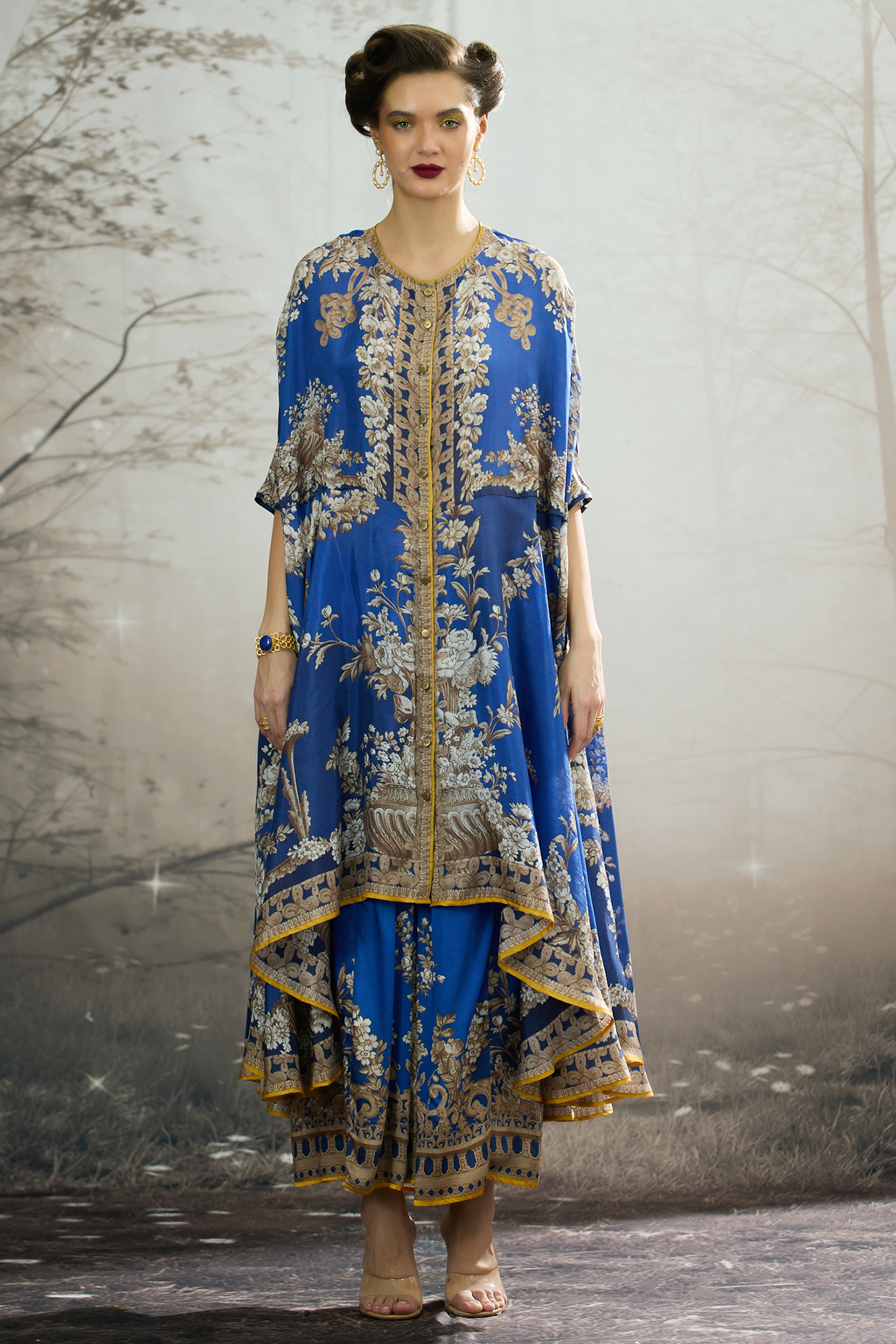 Blue Silk Printed Cape by Rajdeep Ranawat at Pernia's Pop Up Shop