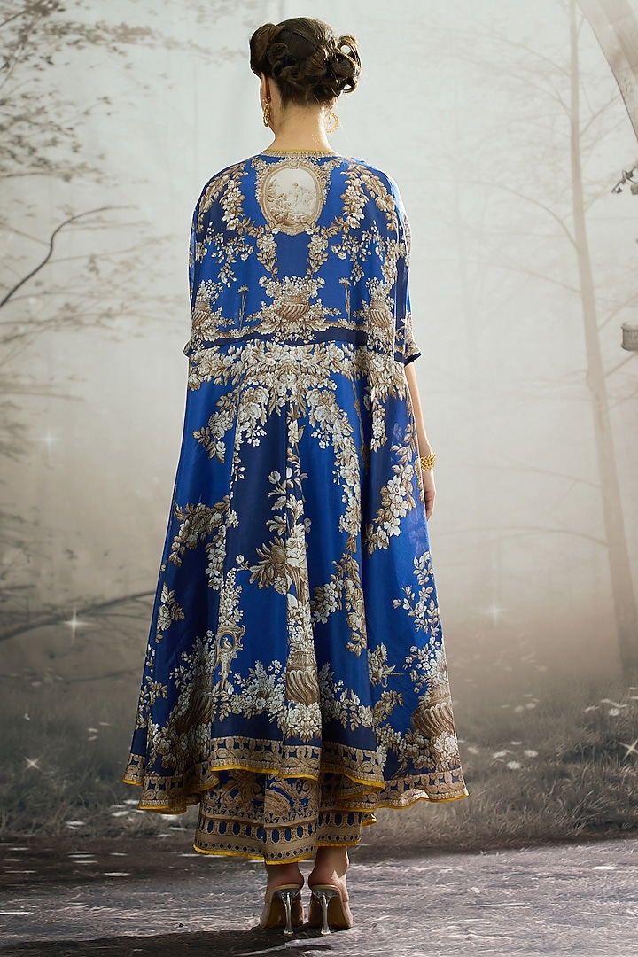 Blue Silk Printed Cape by Rajdeep Ranawat at Pernia's Pop Up Shop