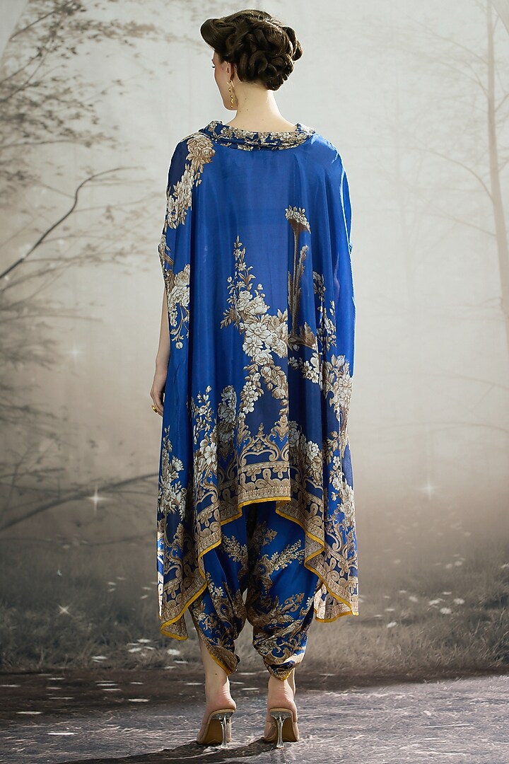Blue Silk Printed Draped Tunic by Rajdeep Ranawat at Pernia's Pop Up Shop