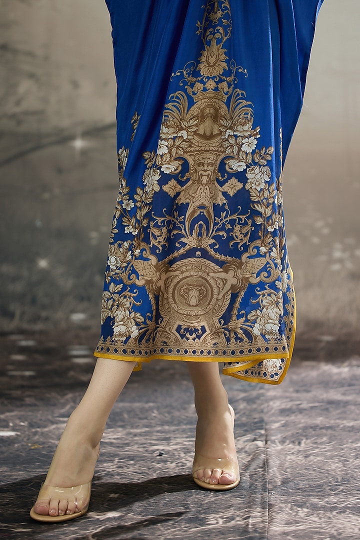 Blue Silk Printed Kaftan by Rajdeep Ranawat at Pernia's Pop Up Shop