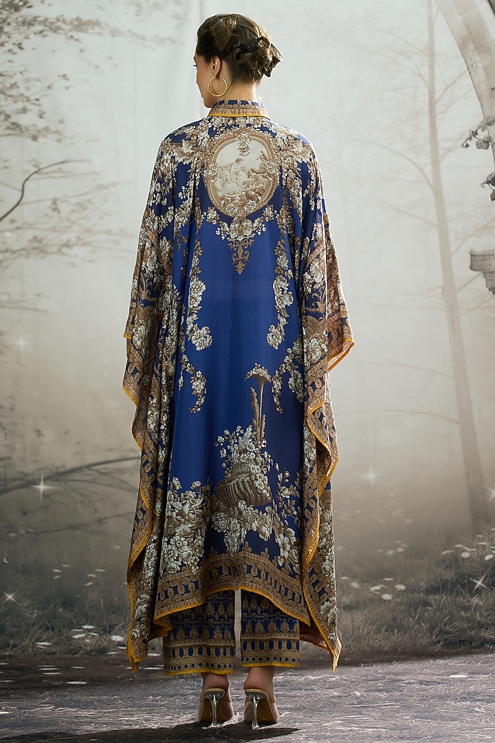 Blue Silk Printed Kaftan by Rajdeep Ranawat at Pernia's Pop Up Shop
