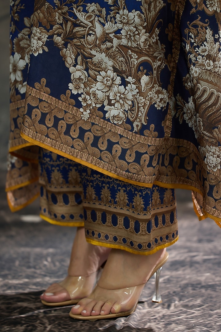 Blue Silk Printed Kaftan by Rajdeep Ranawat at Pernia's Pop Up Shop