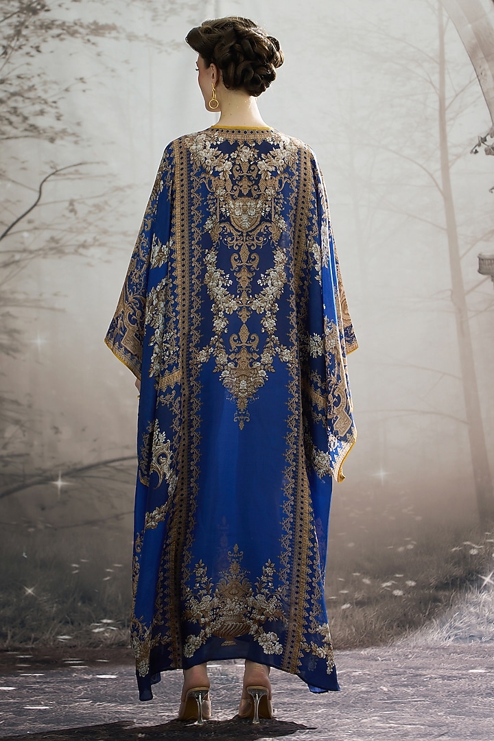 Blue Silk Printed Kaftan by Rajdeep Ranawat at Pernia's Pop Up Shop