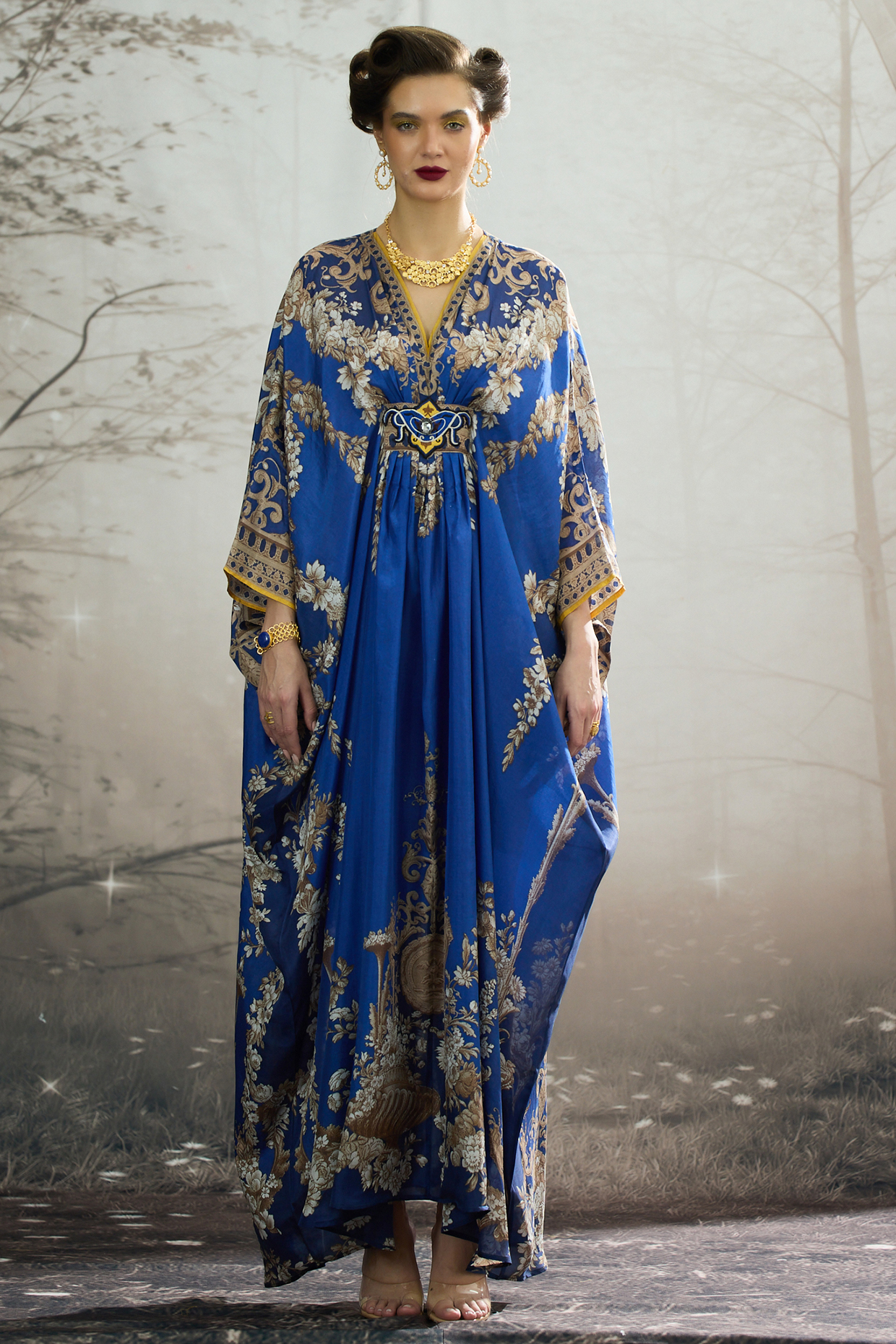 Blue Silk Printed Kaftan by Rajdeep Ranawat at Pernia's Pop Up Shop
