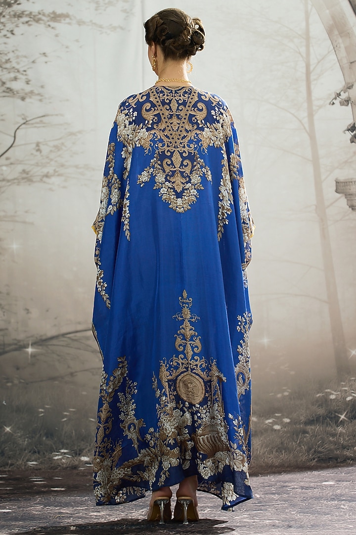 Blue Silk Printed Kaftan by Rajdeep Ranawat at Pernia's Pop Up Shop