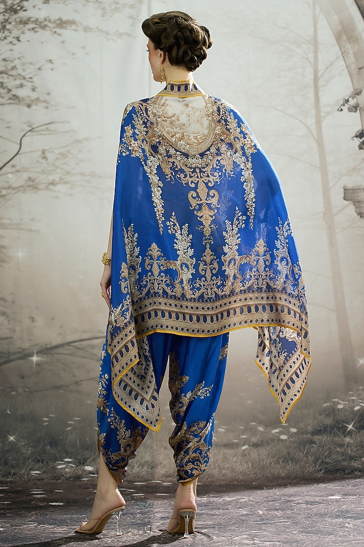 Blue Modal Satin Printed Dhoti Pants by Rajdeep Ranawat at Pernia's Pop Up Shop