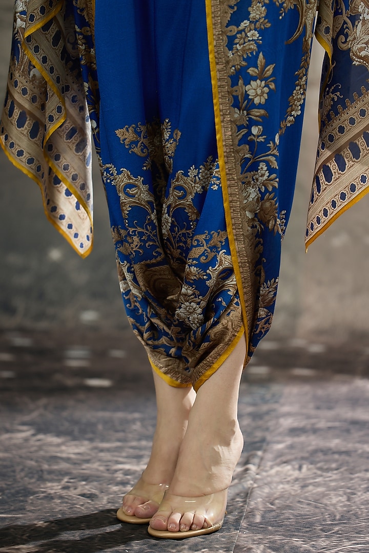 Blue Modal Satin Printed Dhoti Pants by Rajdeep Ranawat at Pernia's Pop Up Shop
