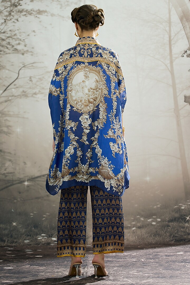 Blue Modal Satin Printed Pants by Rajdeep Ranawat at Pernia's Pop Up Shop