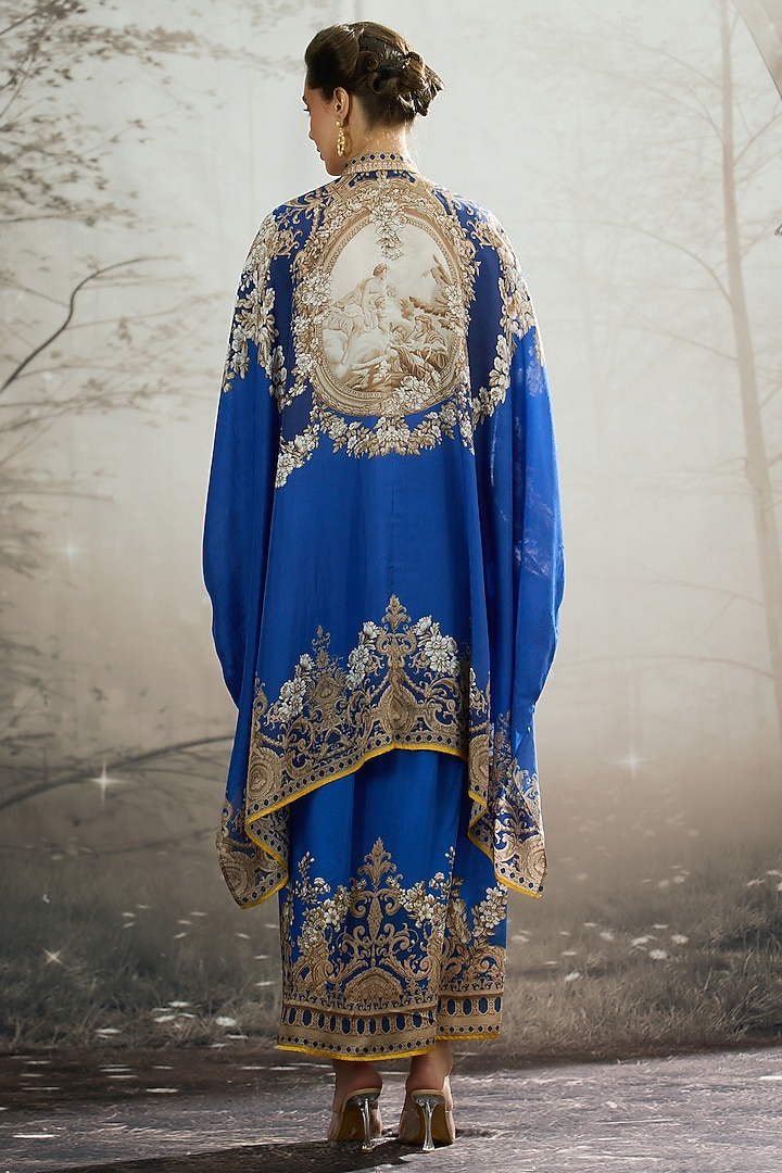 Blue Modal Satin Printed Skirt by Rajdeep Ranawat at Pernia's Pop Up Shop
