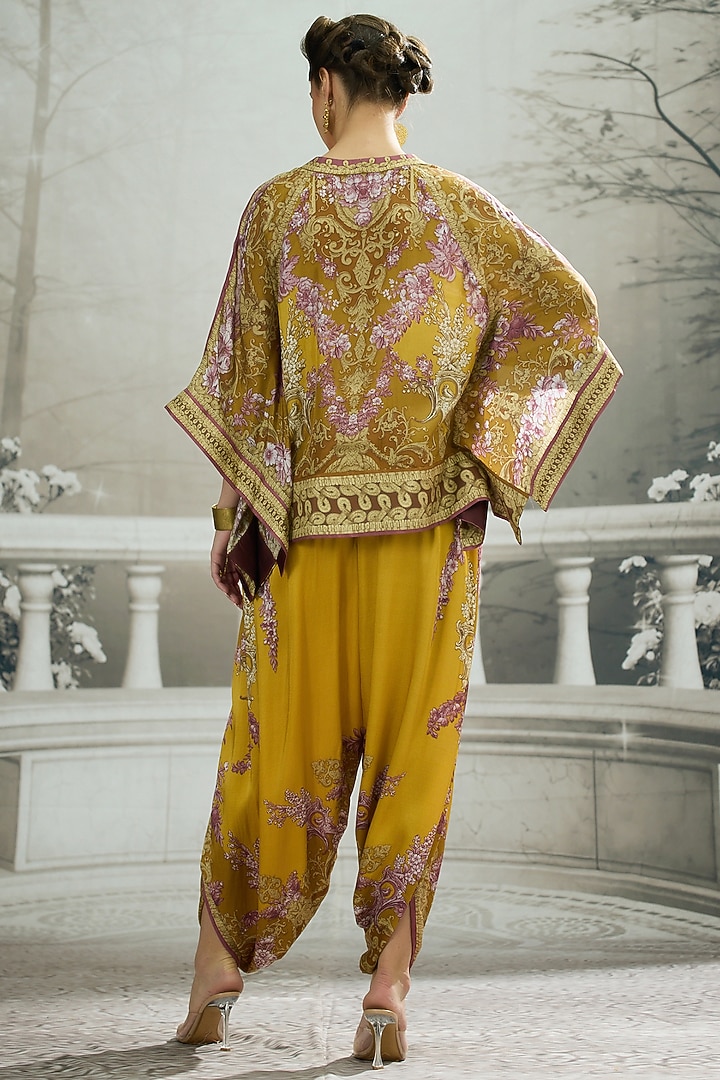 Mustard Silk Printed Poncho Top by Rajdeep Ranawat at Pernia's Pop Up Shop