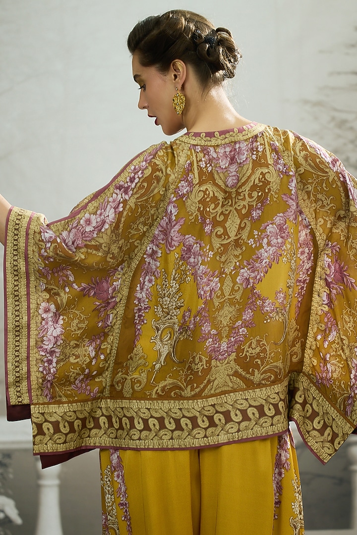 Mustard Silk Printed Poncho Top by Rajdeep Ranawat at Pernia's Pop Up Shop