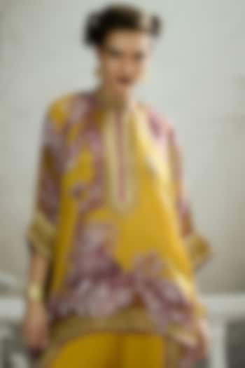 Mustard Silk Printed Tunic by Rajdeep Ranawat at Pernia's Pop Up Shop