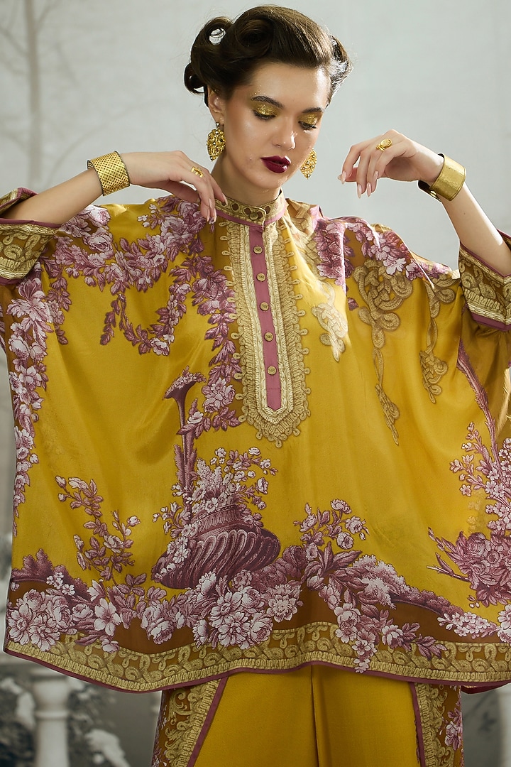 Mustard Silk Printed Tunic by Rajdeep Ranawat at Pernia's Pop Up Shop