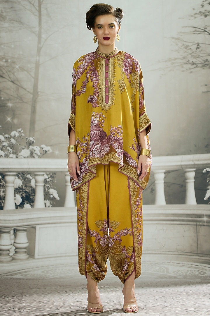 Mustard Silk Printed Tunic by Rajdeep Ranawat at Pernia's Pop Up Shop