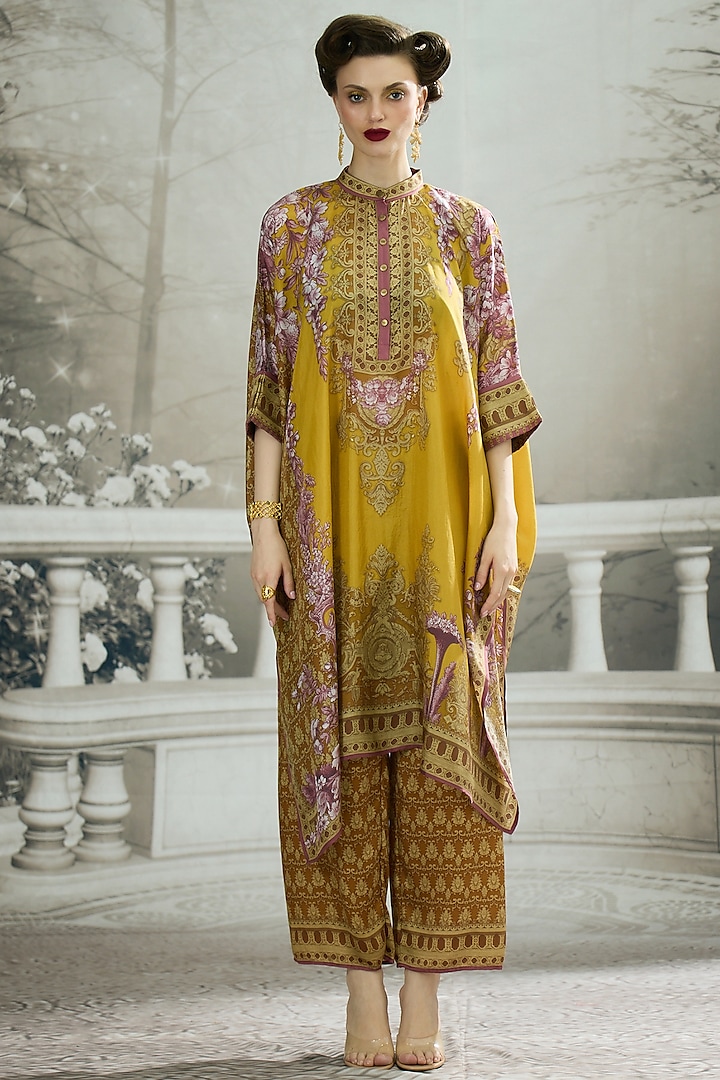 Mustard Silk Printed Tunic by Rajdeep Ranawat at Pernia's Pop Up Shop