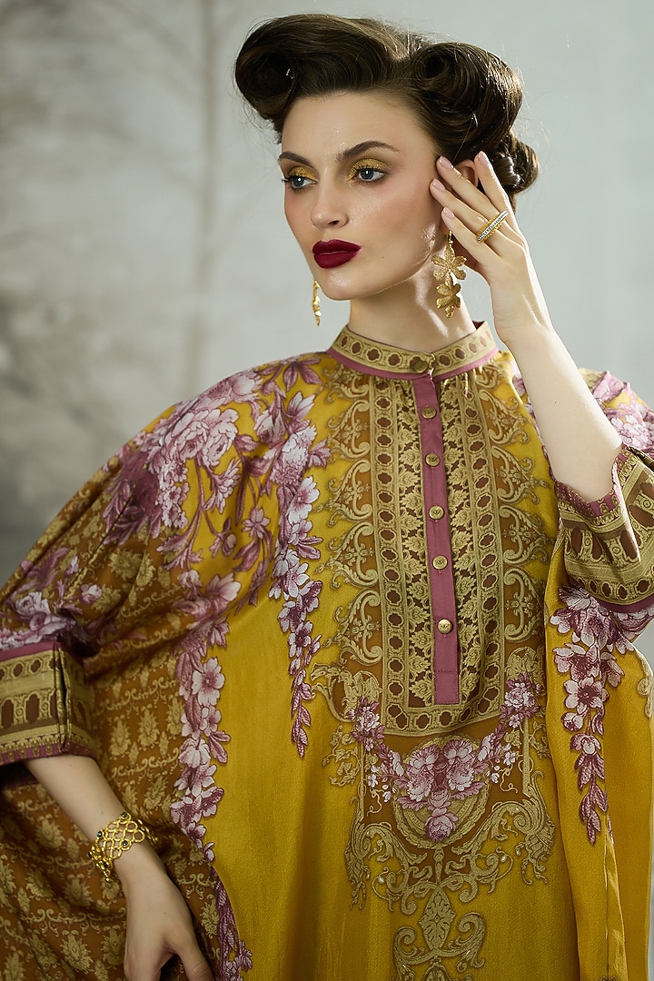 Mustard Silk Printed Tunic by Rajdeep Ranawat at Pernia's Pop Up Shop