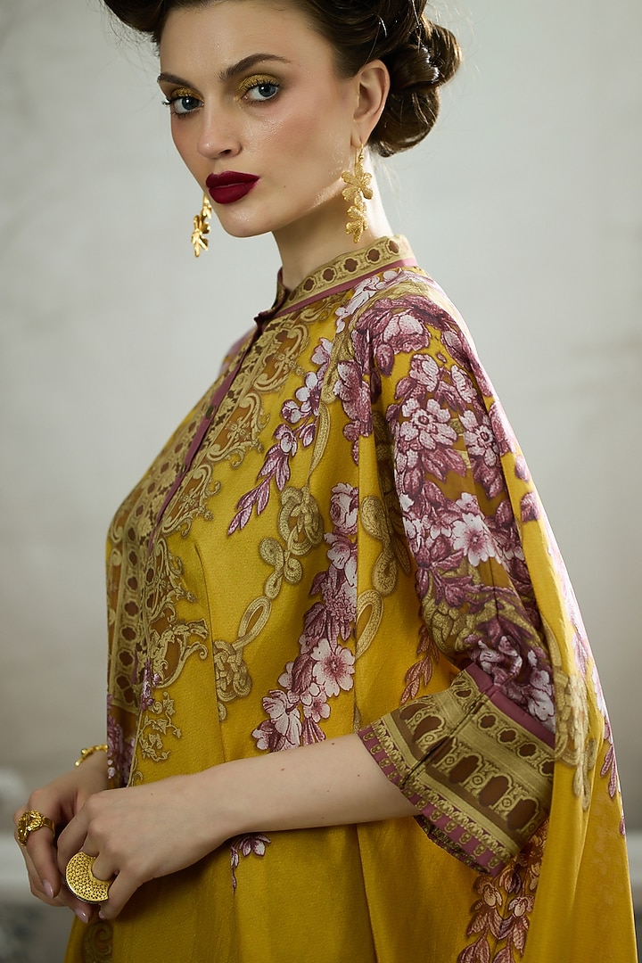 Mustard Silk Printed Tunic by Rajdeep Ranawat at Pernia's Pop Up Shop