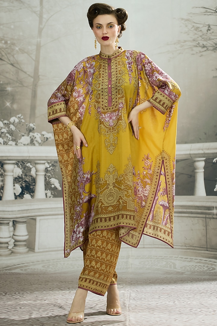 Mustard Silk Printed Tunic by Rajdeep Ranawat at Pernia's Pop Up Shop