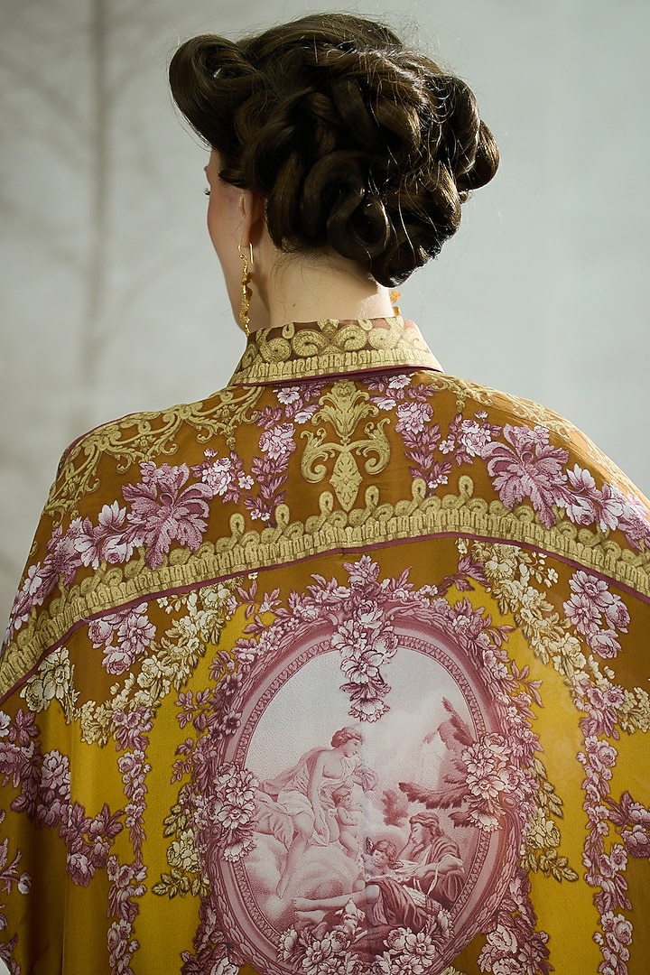 Mustard Silk Printed Shirt by Rajdeep Ranawat at Pernia's Pop Up Shop