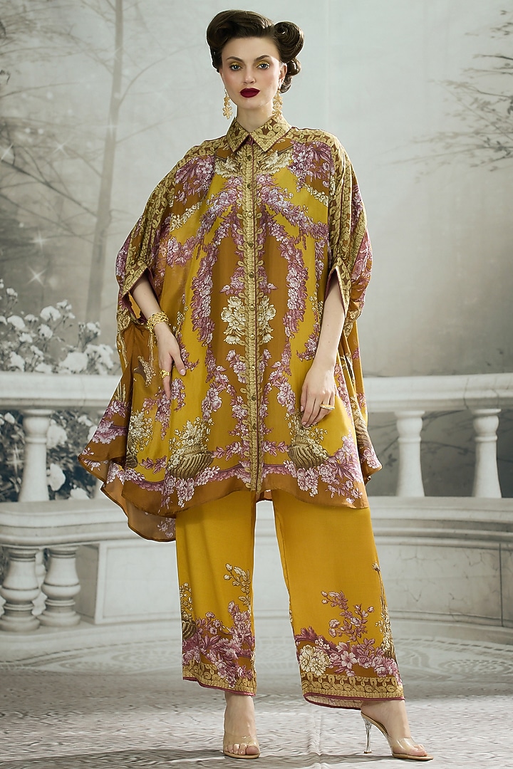 Mustard Silk Printed Shirt by Rajdeep Ranawat at Pernia's Pop Up Shop