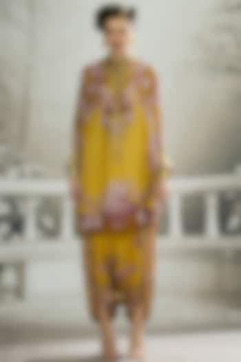 Mustard Silk Printed Tunic by Rajdeep Ranawat at Pernia's Pop Up Shop