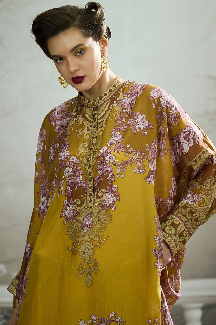 Mustard Silk Printed Tunic by Rajdeep Ranawat at Pernia's Pop Up Shop